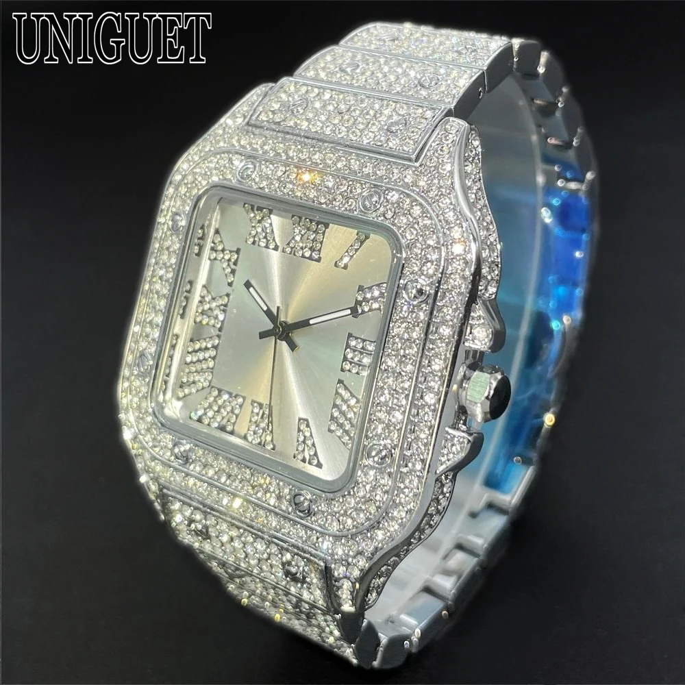 Hot Sell Fashion Iced Watch For Mens Luxury Stainless Steel Quartz Wristwatch Hip Hop Diamond Jewelry Watches Male Reloj HombreH