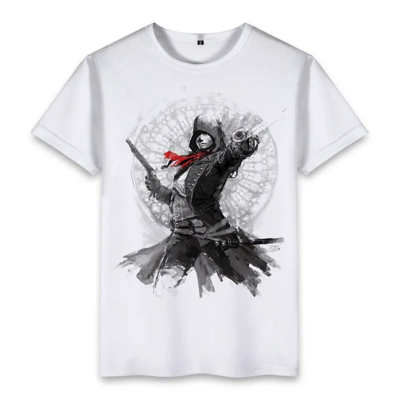 2026 Assassin's Creed ink style illustration pattern short sleeved children's casual cotton summer T-shirt men's clothing ins