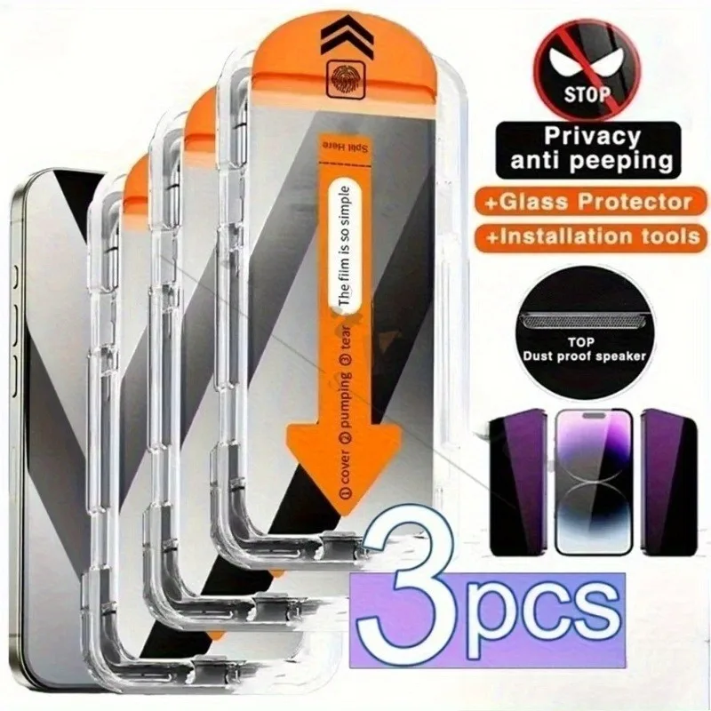 3 عبوات من واقي الشاشة الزجاجي المقوى للخصوصية لهاتف iPhone 16 17 15 Pro Max 16e 17Air 14 15 Plus 13 12 Mini 11 Pro XR XS Max Glass