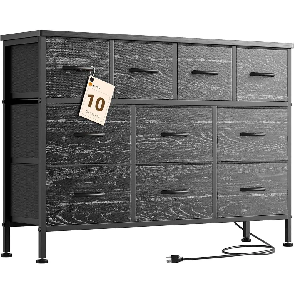10-Drawer Dresser for Bedroom, Charging Station Included, Fabric Drawers, Organizer Unit, Ideal for Living Room, Hallway