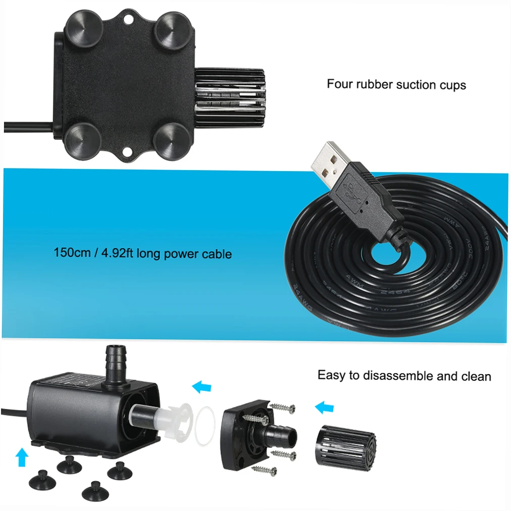 Ultra-quiet Mini USB DC5V 4.8W 300L/H Lift 300cm Brushless Water Pump Waterproof Submersible Fountain with Flow Adjustment