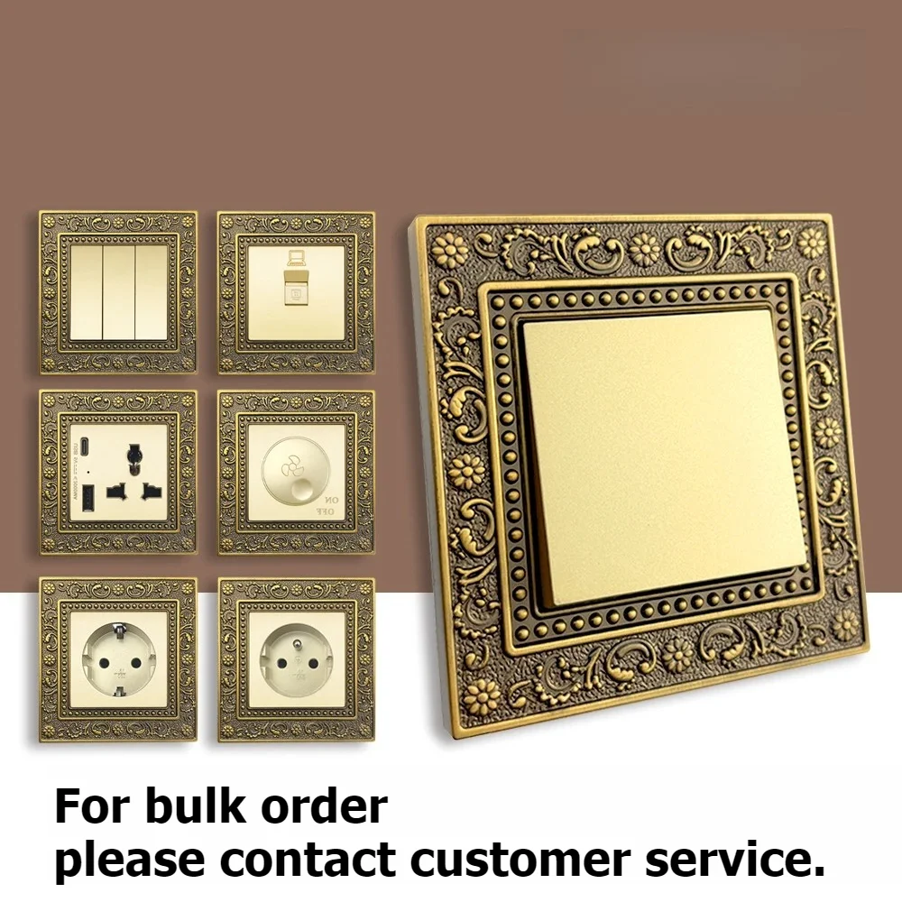 Retro Eu France UK Metal Zinc Alloy Wall Light Switch Socket,220V Electrical Wall Power Outlet Household Switch panel