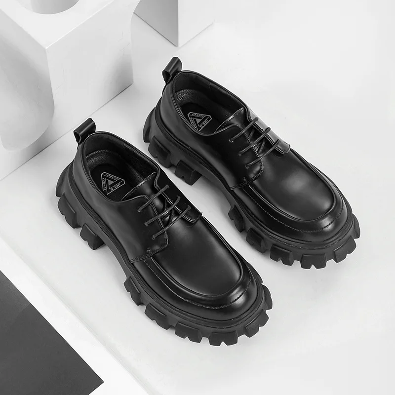 2024 Men's Low-top Casual Leather Shoes Thick-soled Heightened Formal Leather Shoes Men's New Heightened All-match Men's Shoes