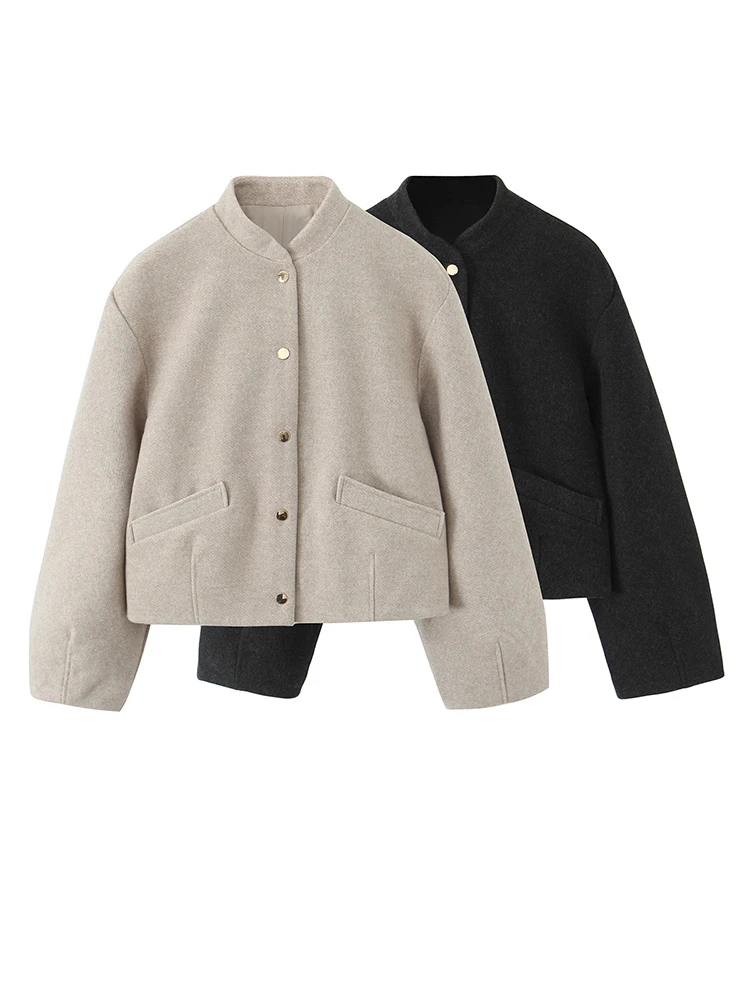 HH automne femmes Style de rue manteau femme élégant solide décontracté veste courte à manches longues poche simple boutonnage décorer veste
