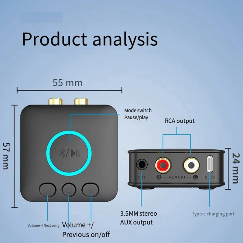 Qualcomm Bluetooth 5.1 Ontvanger Naar Aux/Rca Oude Audio Versterker Draadloze Audiospeler Verliesloze Geluidskwaliteit, Gemakkelijk Te Gebruiken