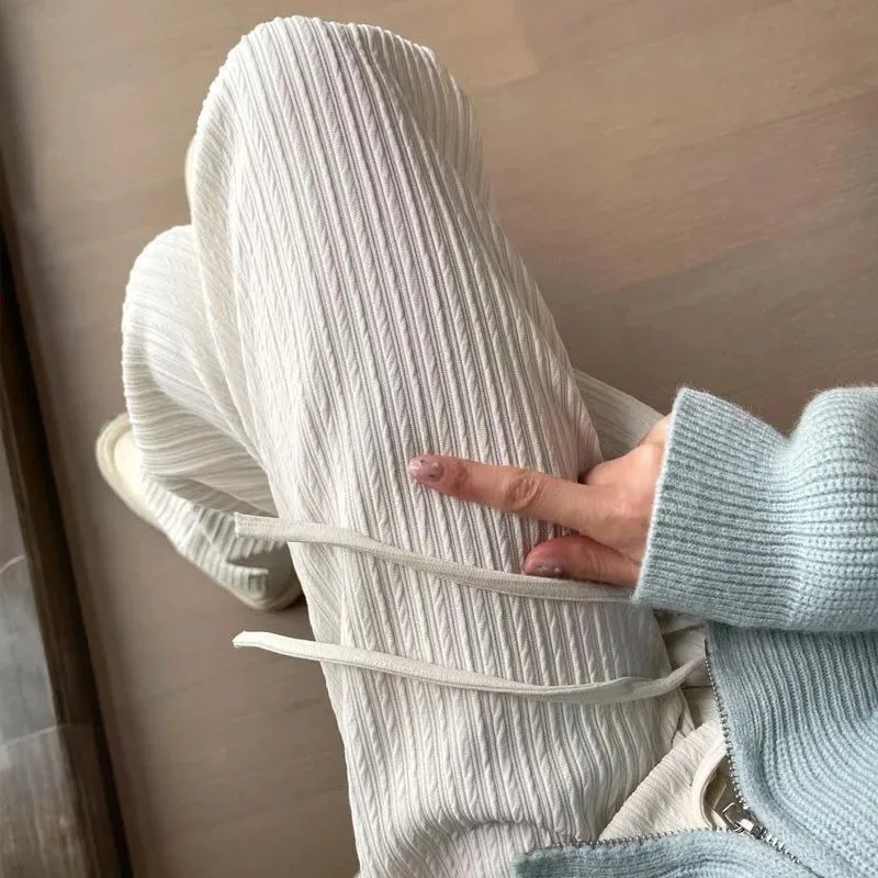 جديد 2026 سراويل سحابة الحليب الفقاعية للنساء عالية الخصر ثنيات غير رسمية مستقيمة واسعة الساق تصميم نسيج منتفخ ناعم لنمط المنزل في الشارع #3