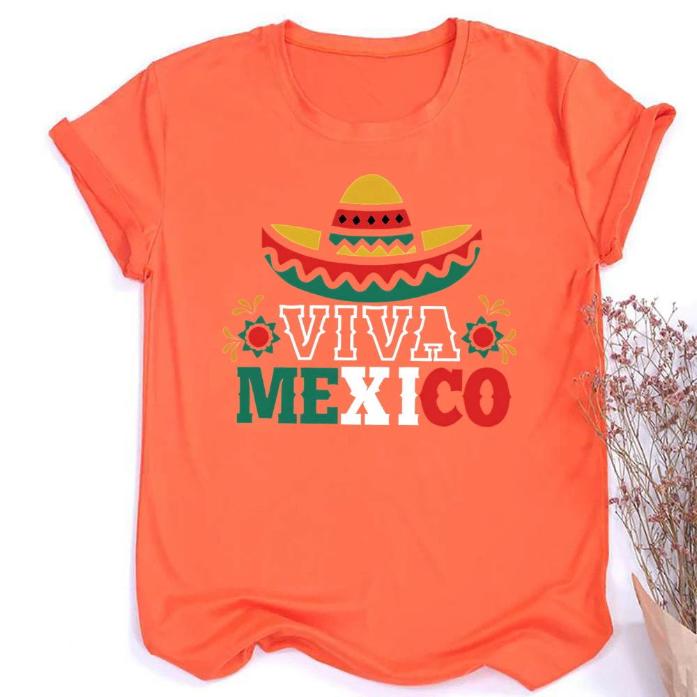 Viva Mexico Graphic Crew Neck Tee Womens Mexico Flag Graphic Running T-Shirt Independence Day Ladies T-Shirts