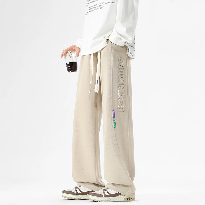 

Мужские трендовые повседневные спортивные брюки с 3D буквенным принтом, классические спортивные штаны с эластичной резинкой на талии и шнурком, мужские осенние новые свободные прямые брюки