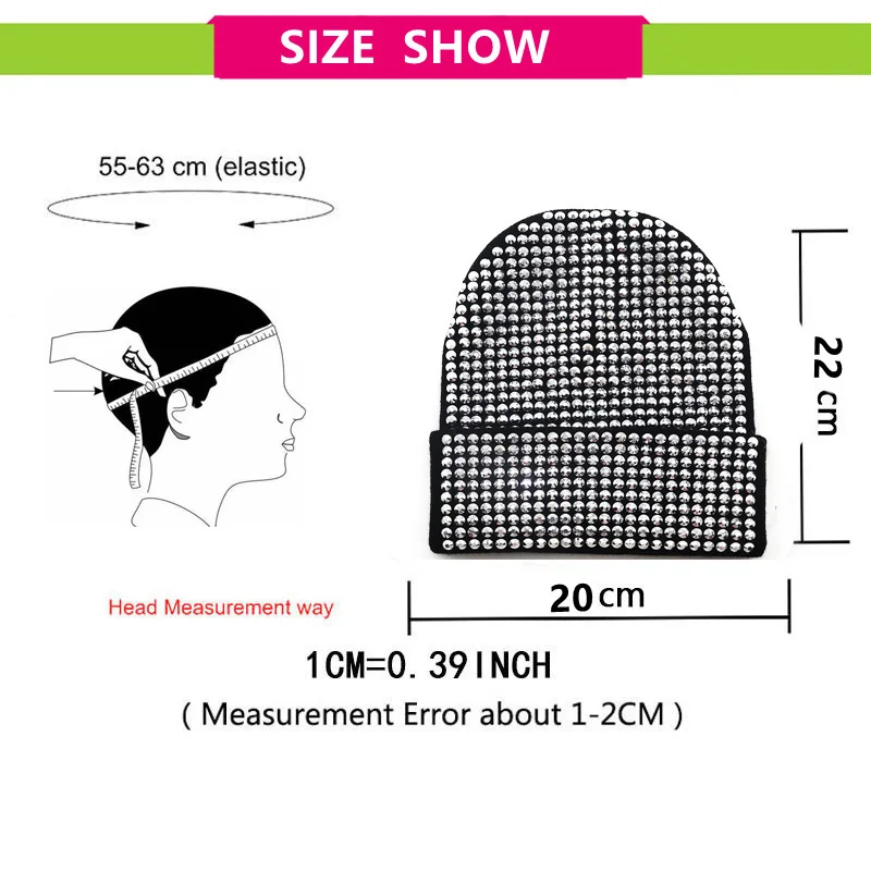 2022 New Warm Acrylic Knitted Artificial Diamond Hats In Autumn Winter Women Men Rhinestone Hip hop Beanies