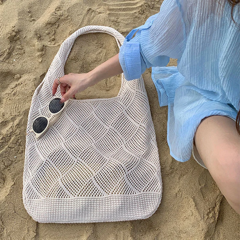 2023 Summer Women Straw Shopping Bag Large Capacity Hand-made Hollow Beach Bags for Women Hand Bag The Tote Bag Supermarket Bag