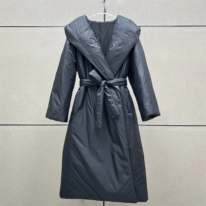 winter coats woman 2024 New in outerwears Fashion belt slim long cotton jacket Thick and warm hooded parkas cotton-padded jacket