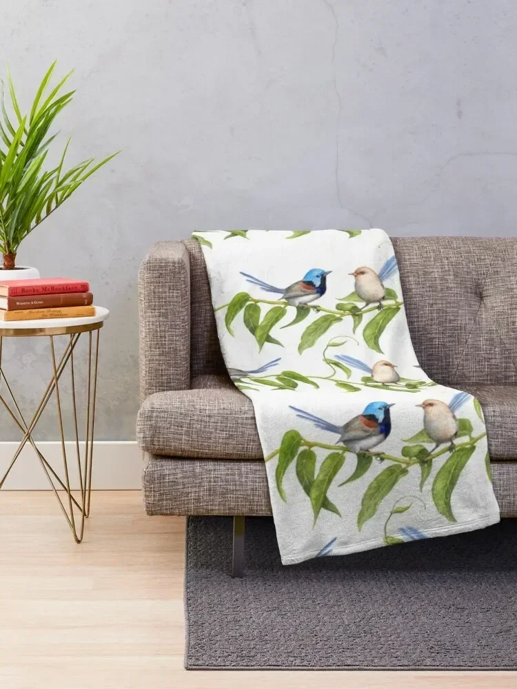 Variegated Fairy-Wrens - by Nadya Neklioudova Throw Blanket Sleeping Bag Plaid Furry Blankets