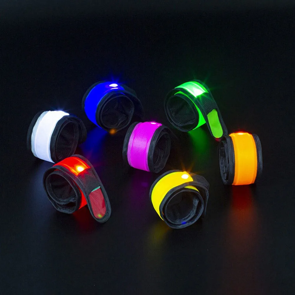 Polyester LED Armband LED Lighted High Visible Glow Wristband Snap Slap Design Elastic Strap Light Up Ankle Band Party Cheer