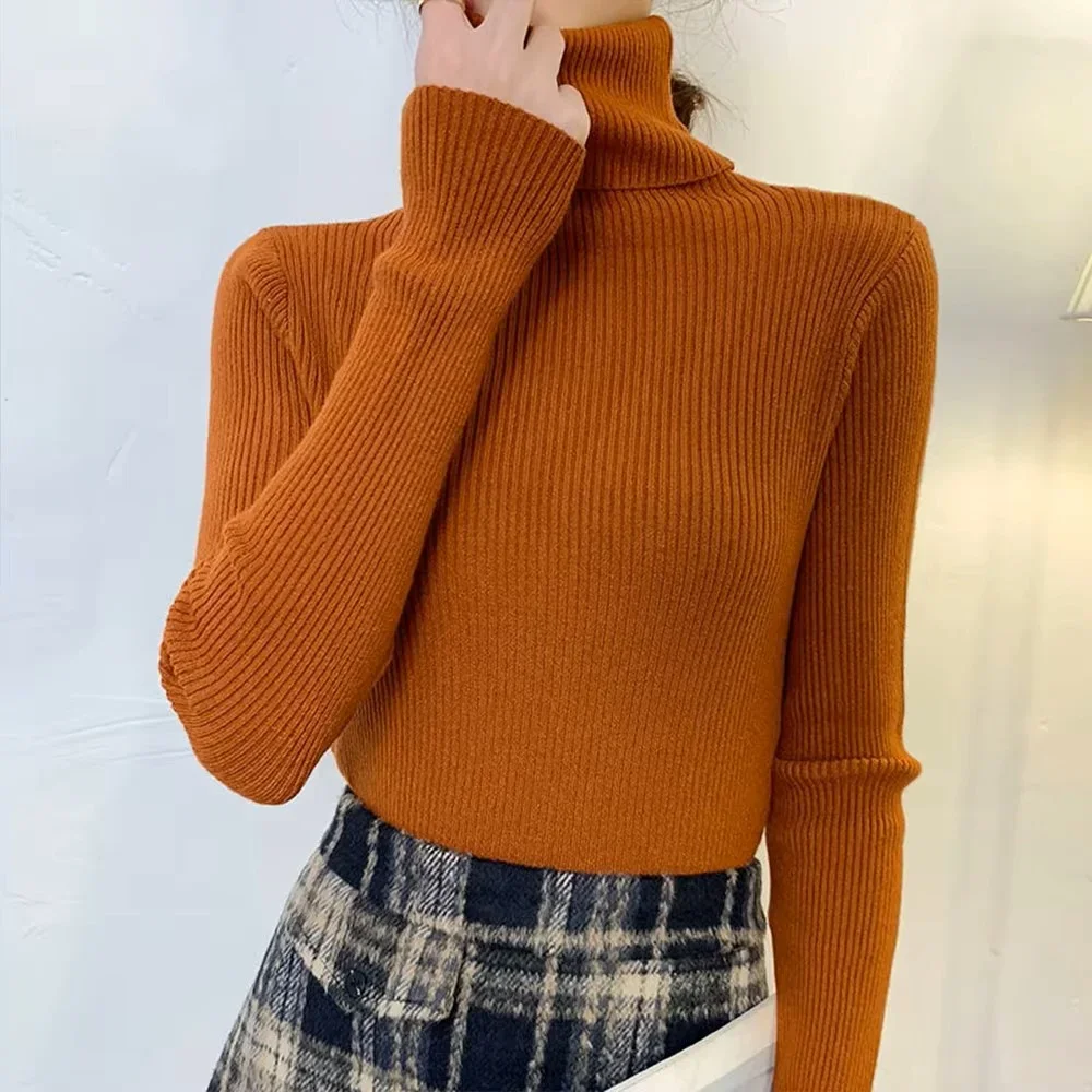 S-2XL Sweaters Slim Fit Long Sleeves Knitwears Women's Sweater Solid Knit Top Elastic Pullover Korean Fashion Poleras De Mujer