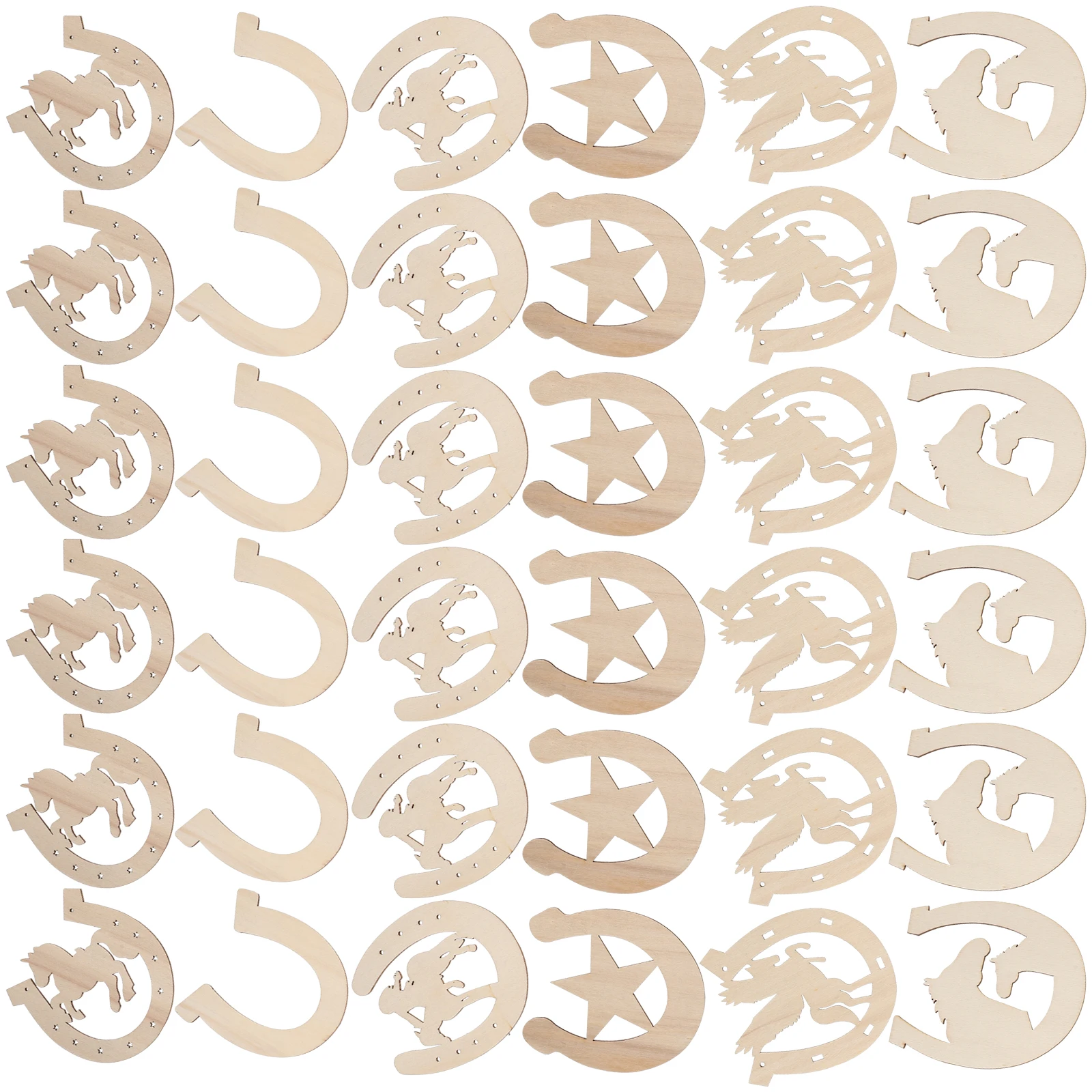 

36pcs Wooden Cutouts Diy Graffiti Chips Unfinished Blank Wood Slices For Kids Painting Unfinished Horseshoe Cutouts Craft Decor