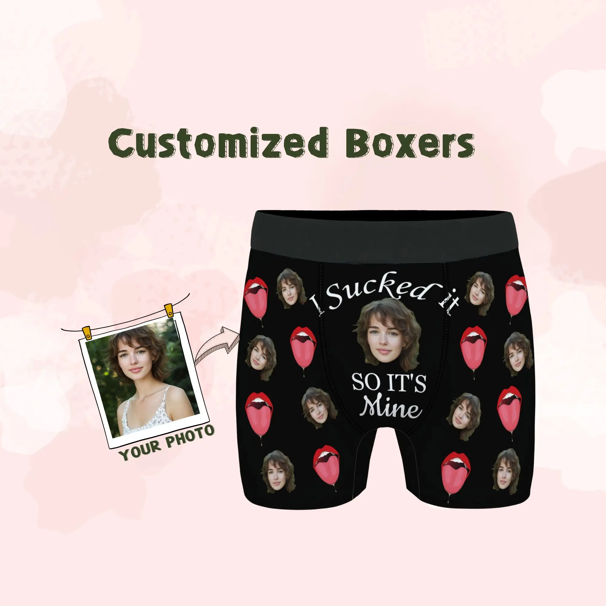 Sexy Liefde Cadeau Aangepaste Gezicht Mannen Boxer Briefs Roze Tong Print Romantisch Geluk Valentijnsdag Huwelijksverjaardag Gift