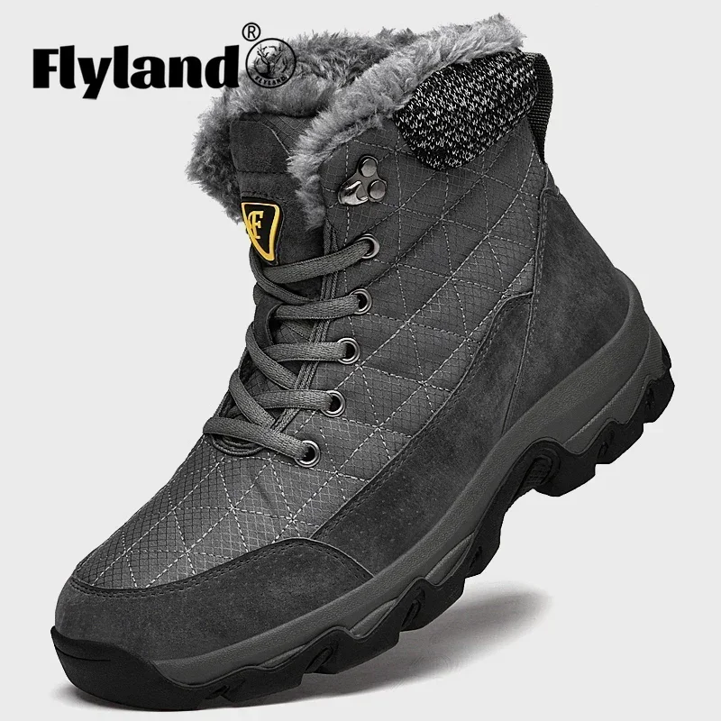 FLYLAND Brand Super Warm Men's Winter Snow Boots Waterproof Rubber Leisure Boots Original Retro Shoes for Men Big Size