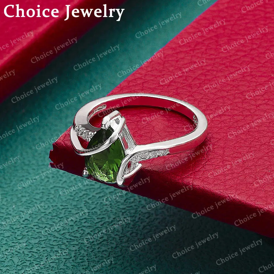 925 Sterling Silver Size 7-10 Green Teardrop Zircon Ring For Women Men Fashion Jewelry Charm Grace Engagement Accessories