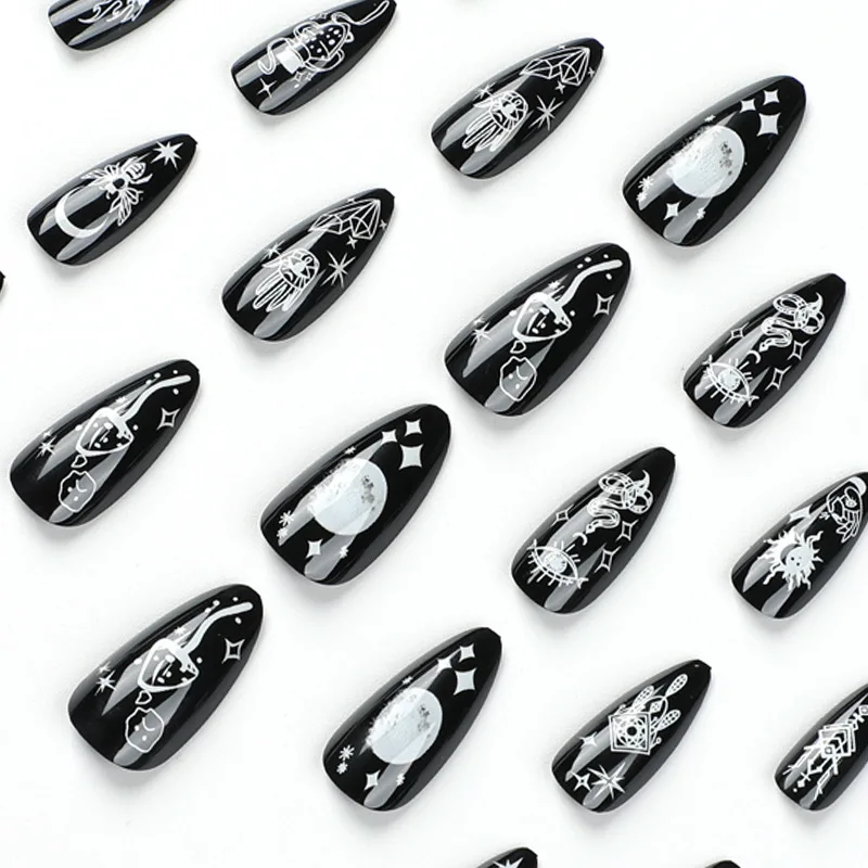 24 PCs Long French Star-moon Nails with 1 Jelly Gel and 1 Nail File image 3