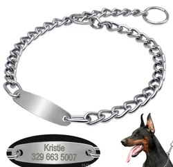 Collar de cadena de perro personalizado grabado, Collar de identificación para perros, Choke, Collar de entrenamiento para mascotas, cadena antideslizante para perros medianos y grandes, Pitbull Pug