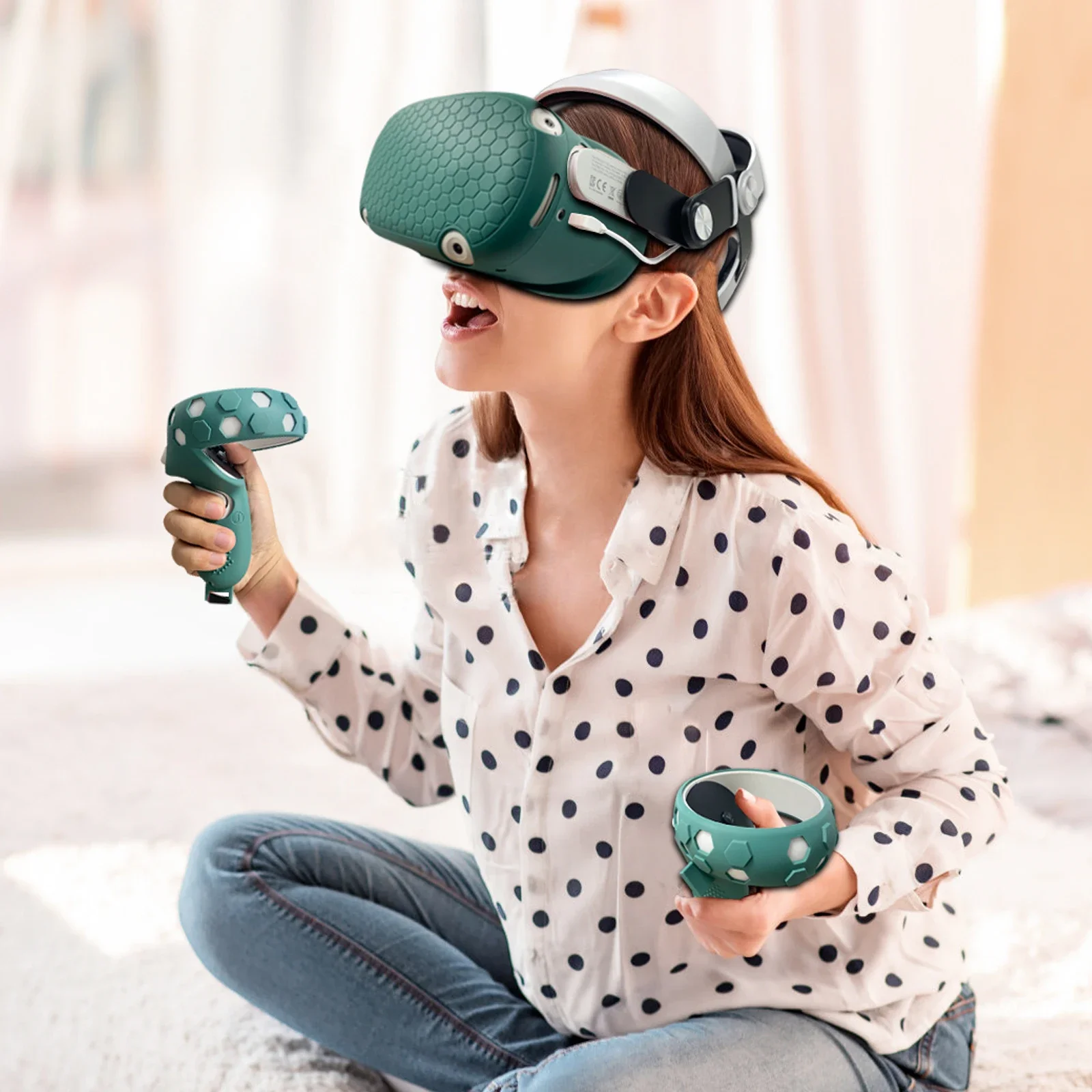 Ốp Bảo Vệ Vỏ Dành Cho Oculus Nhiệm Vụ 2 Cho Quest2 VR Tai Nghe Đầu Mặt Bao Da Mắt Miếng Lót Tay Cầm VR Phụ Kiện