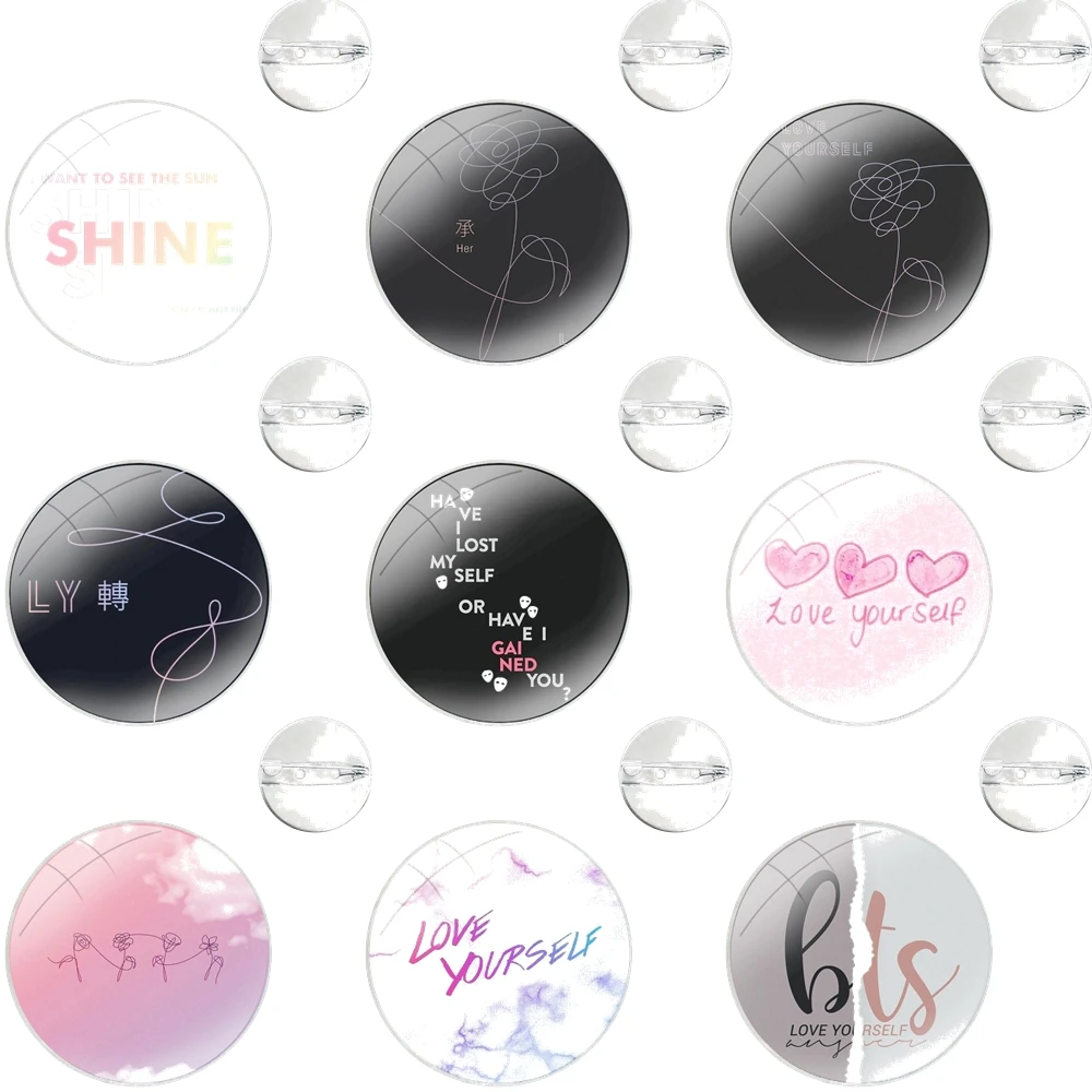 Glass Dome Brooches Badge Pins For Clothes Hat Shirt Lapel Bag Love Myself Answer Tear