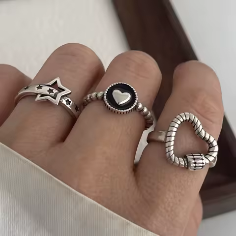 925 Sterling Silver Rings for Women Couple Minimalist Handmade Simple Retro Heart Star Ring Fine Jewelry Gift Prevent Allergy