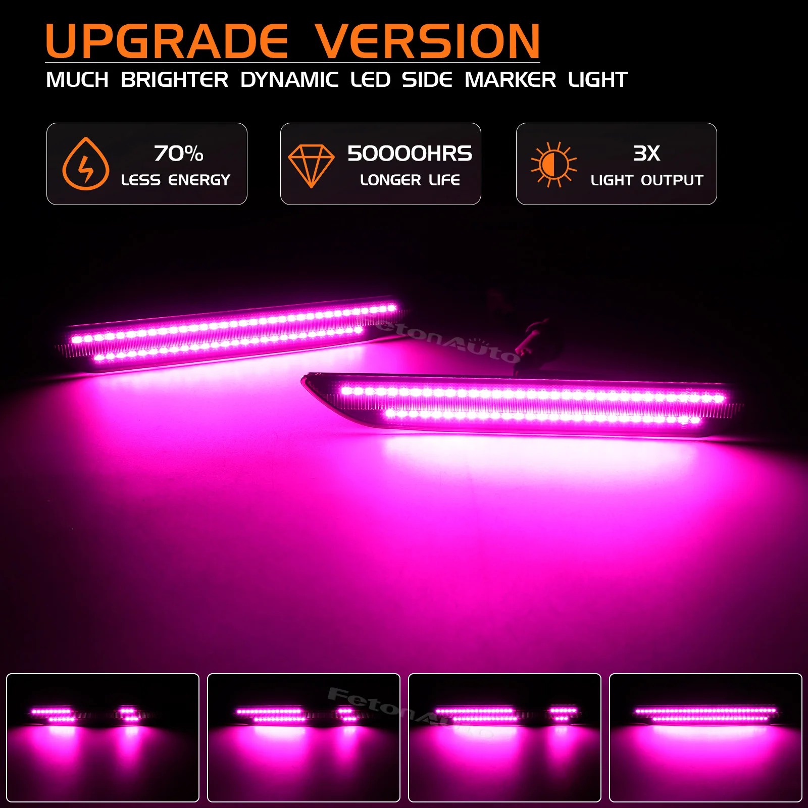 Dynamic Pink Side Marker Light Indicator Car LED Fender Lamp for Ford Mustang 2015 2016 2017 2018 2019 2020 2021 2022 2023