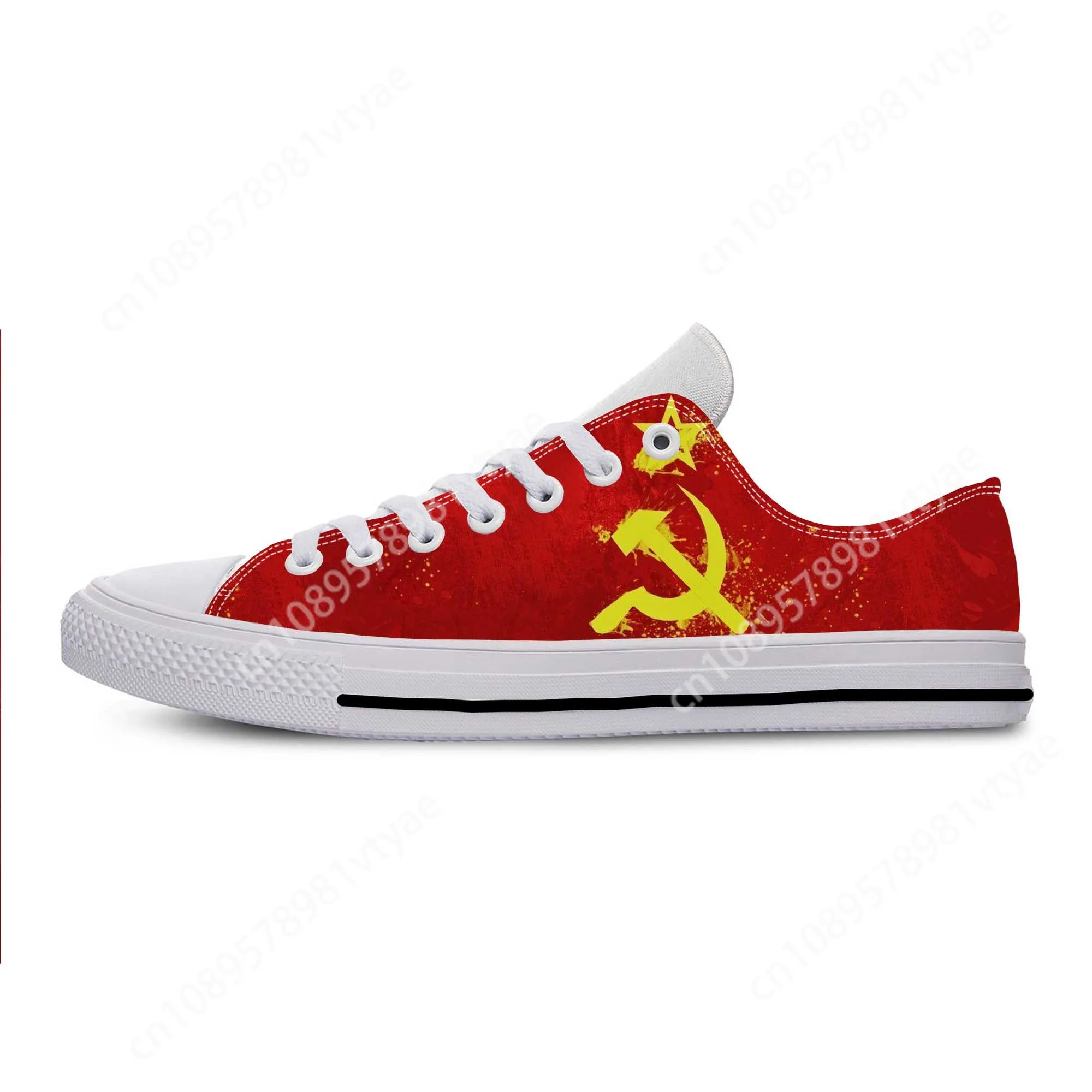 Uni Soviet CCCP bendera USSR Rusia palu sabit sepatu kain kasual atasan rendah nyaman bersirkulasi 3D cetak Sneakers Pria Wanita