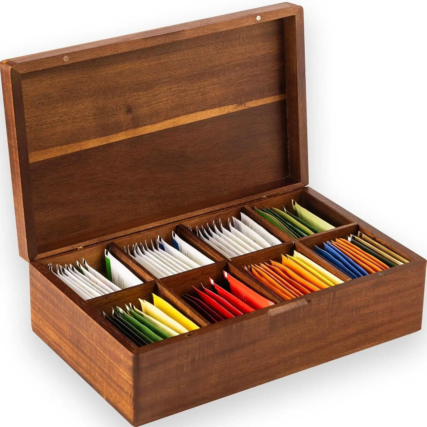 

Wooden Tea Bag Organizer with 8 Compartments, Storage Box for Tea Packets, Decorative Caddy Holder