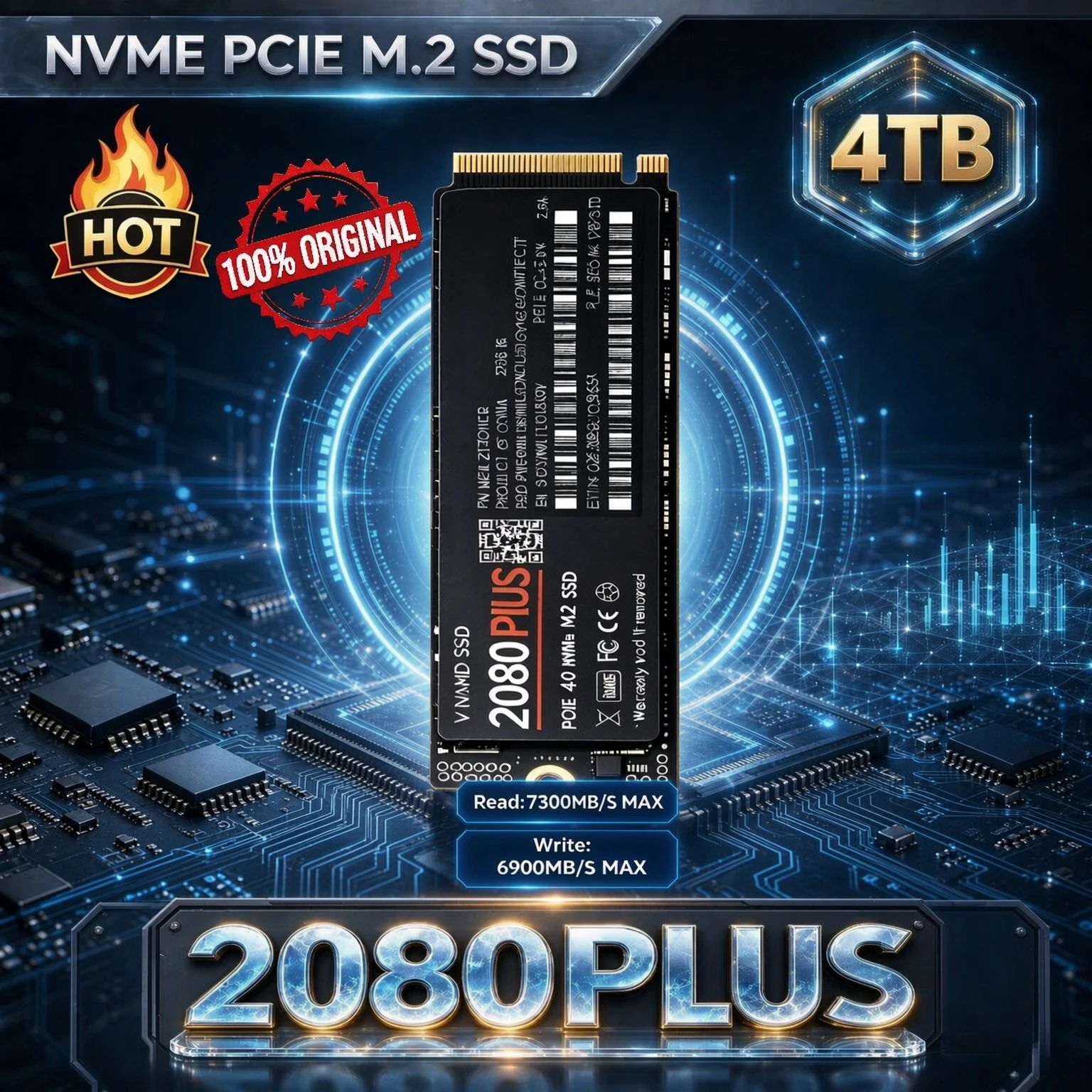 Original 2080 PLUS M.2 2280 PCIe 4.0 NVMe SSD Large Capacity Solid State Drive Fast Loading for Gaming PC Notebook 2TB 4TB