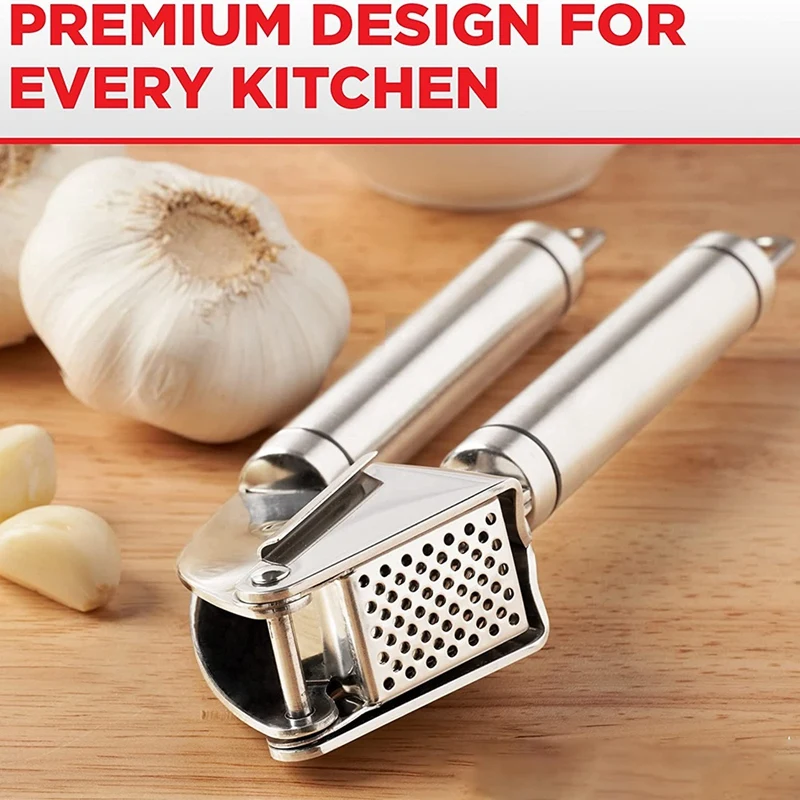 1 Piece Press Stainless Steel Mincer And Crusher With Silicone Roller Peeler. Rust Proof Dishwasher Safe