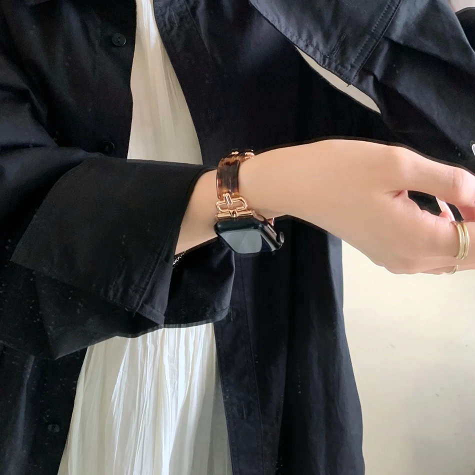 38 مللي متر 42 مللي متر الراتنج امرأة سوار Iwatch سلسلة الترا 8 6 7 5 SE 4 ارتفع الذهب معدن حزام ل سوار ساعة يد آبل 45/44 مللي متر 49 مللي متر 40/41 مللي متر