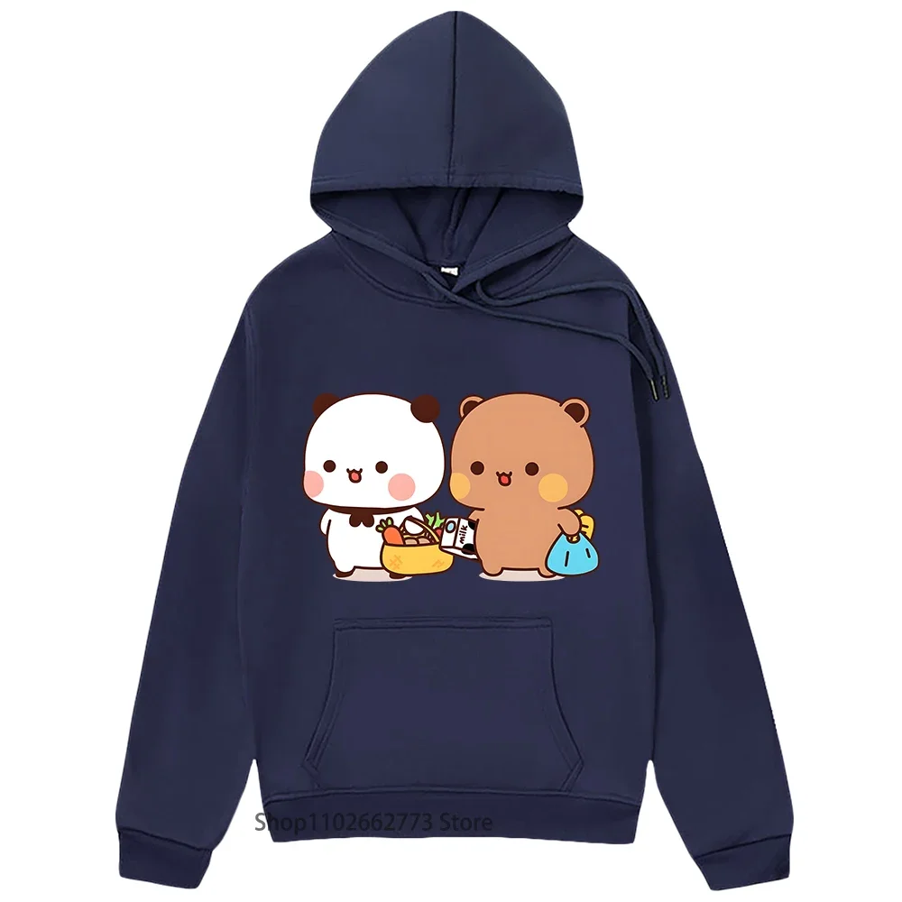 Cute Bubu and Dudu Go To Grocery Together Hoodie Couple Kawaii Graphic Sweatshirt Funny Panda Bear Top Fleece Women Men Pullover