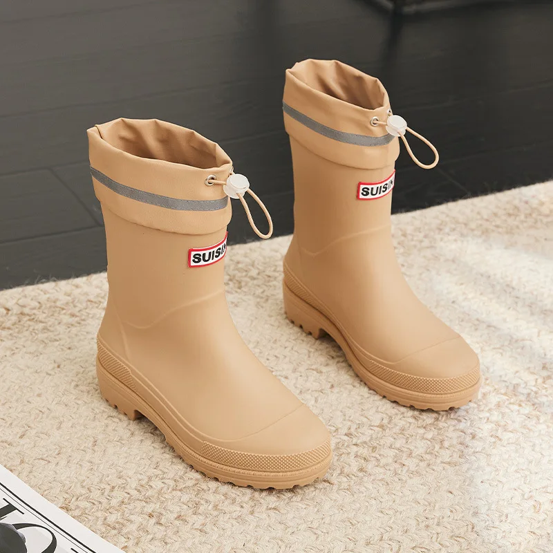 

Women's Mid-Calf Cotton-Enhanced Rain Boots Waterproof Slip-Resistant Wear-Resistant Car Washable Spring Autumn EVA Material