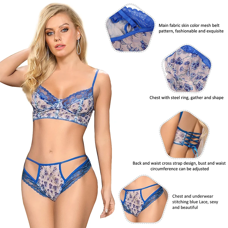 Comeondear Sensual Lingerie Woman Lace Floral Bra Set Plus Size Lingerie Set 2 Pieces Sexy Luxury Women\'s Underwear Brief Sets