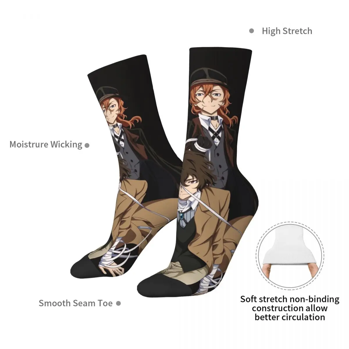 Bungou Stray Dogs Wan Anime Dazai And Chuuya Unisex Winter Socks Warm Happy Socks Street Style Crazy Sock