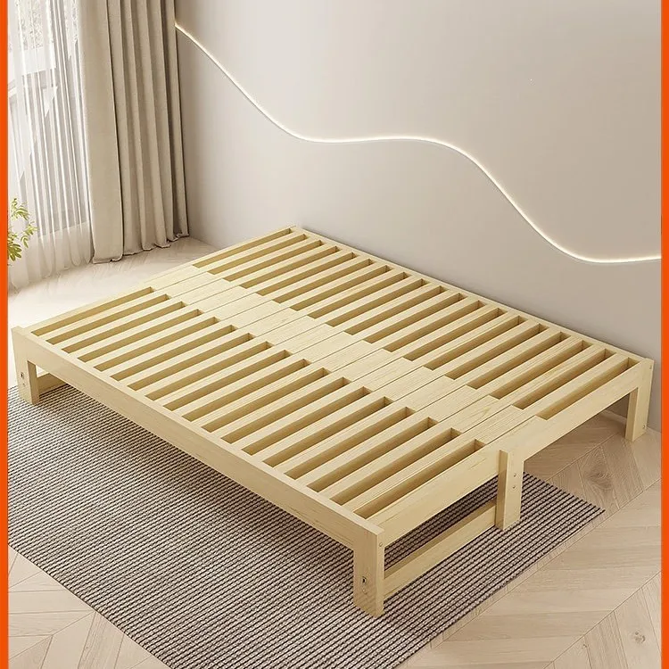 Folding sofa bed dual-purpose wood household living room small apartment tatami single simple pull push-pull retractable bed