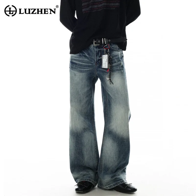 LUZHEN 2026 New Vintage Style Gradient Washed Straight Casual Jeans Men's Fashion Handsome High Quality Male Denim Pants JY8971