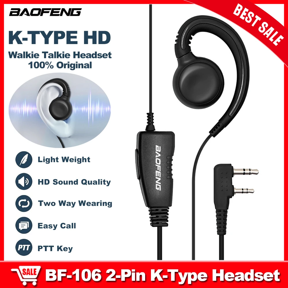 

BAOFENG 2Pin Walkie Talkie Earpiece K-Type Larger PTT MIC Headset 180 Swivel Ear Hook Earphone for BAOFENG KENWOOD Two Way Radio