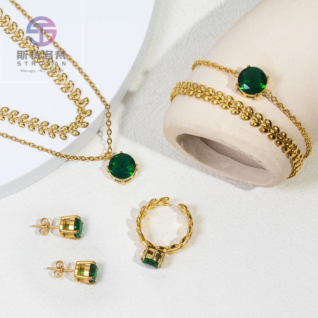 

2024 Custom Women Accessories Non Tarnish Double Layered Necklace Earrings Ring Stainless Steel Jewelry Set