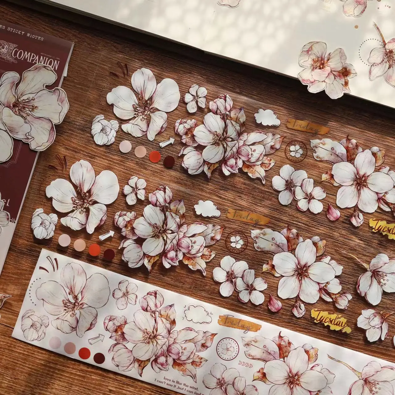 Cinta Washi PET de flor de Begonia rosa pálido Vintage para hacer tarjetas de planificación, pegatina decorativa de Plan de álbum de recortes DIY