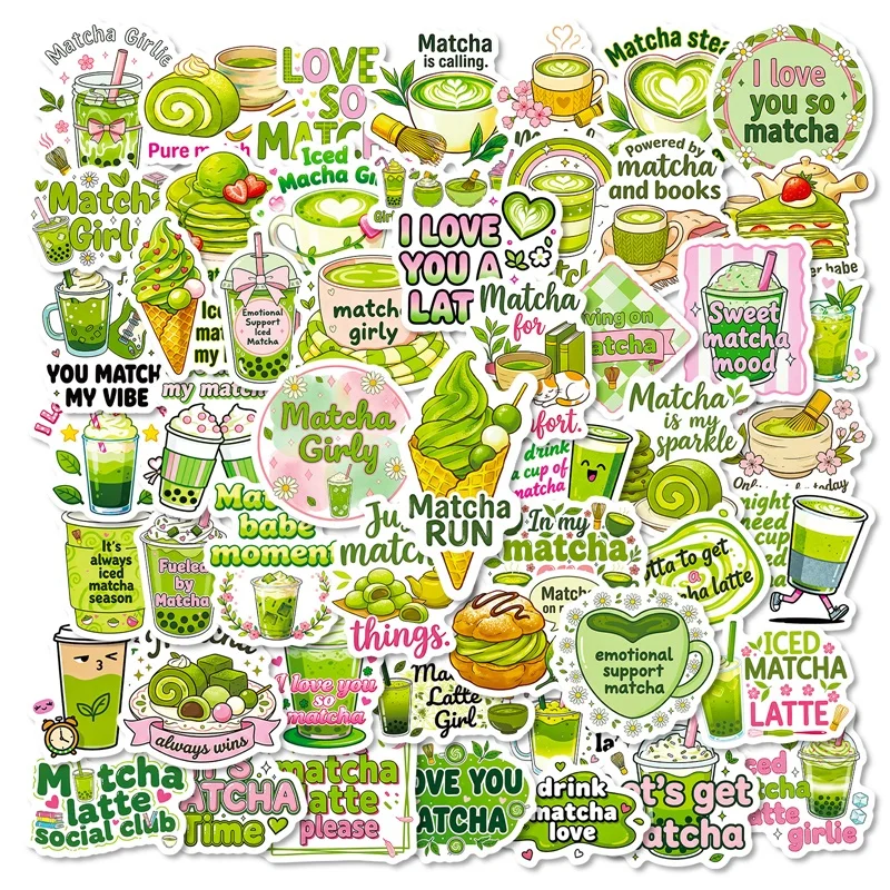 

10/30/56PCS Kawaii Matcha Milk PVC Sticky Sticker Aesthetic DIY Children's Decoration Scrapbooking Hand Accounting Supplies