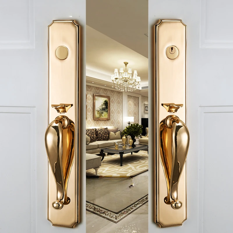 Imagem -04 - Bronze Sólido Retro Bronze Villa Fechadura da Porta Segurança Fechadura da Porta do Hotel Entrada Dupla-abertura Folio Conjunto Fechadura da Porta de Madeira Alta Qualidade de