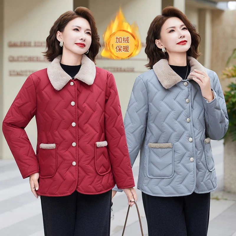 

2025 НОВАЯ хлопковая куртка, женская зимняя верхняя одежда, короткое стильное теплое пальто для пожилых женщин среднего возраста