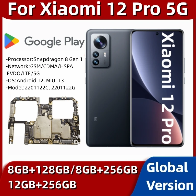 

Motherboard for Xiaomi Mi 12 Pro, 128GB, 256GB ROM, Unlocked 5G Mainboard, Global Version, with Google Play store Installed