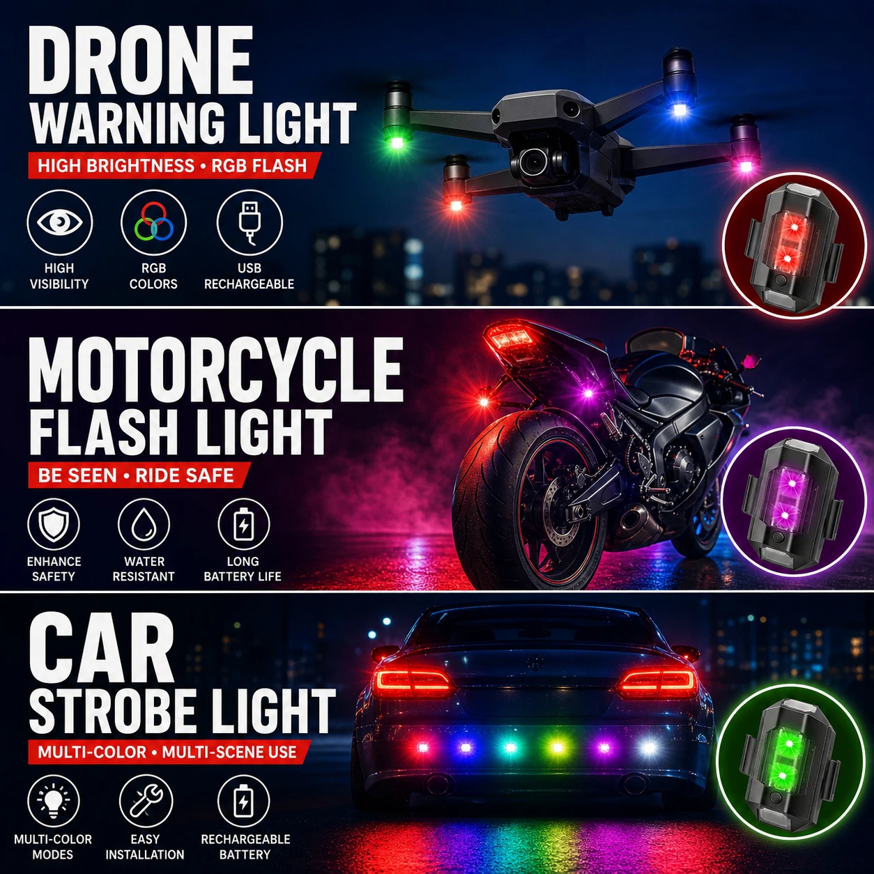 Drone Led Light - 4x Luz LED RGB Remota Anticolisión,