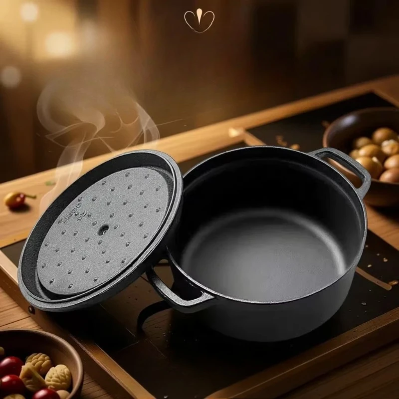 Enameled Cast Iron Dutch Oven, Non-Coated Thick Stew Pot for Gas Stove, Multi-Purpose Braising Pan & Housewarming Gift