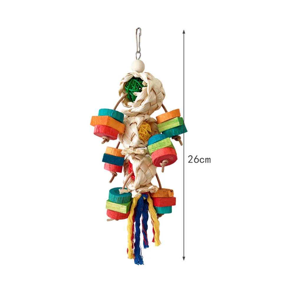 Parrot Corn Husk Chew Toys Natural Wood Block Rattan Ball Chew Toys Bird Cage Colorful Hanging Decoration For Macaws Parrots