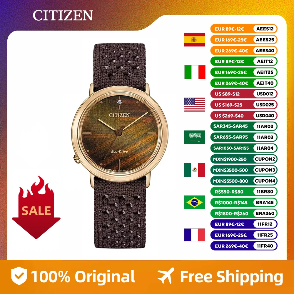 CITIZEN Original Japan Eco-Drive Watch Business women's watch simple fashion  steel band EM1003-48X  blue coffee